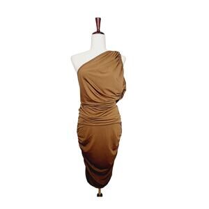 PrettyLittleThing Slinky Ruched One Shoulder Longline Bodycon Dress Size 8 NWT